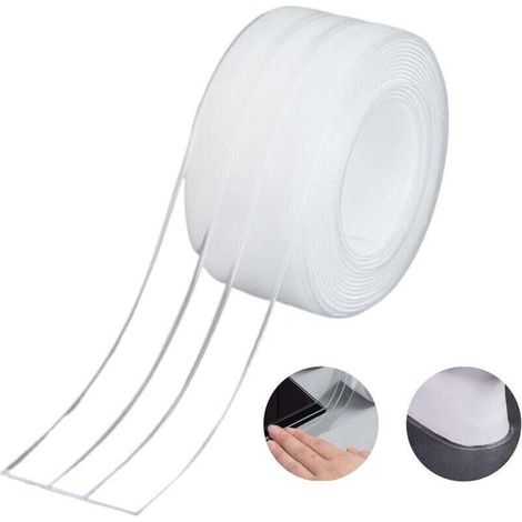 Bande d'Étanchéité,Salle de Bain Joint Double Pli Ruban Baignoire Auto-Adhésif/Imperméable Mildiou Prévention Cafard pour Cuisine Évier 38mm 3.2m - Transparent (1Pack) (1/4)