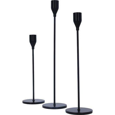 3 Pièces Support de Bougeoir Noir Style Européen Luxueux Base Ronde Décoration de Table en Métal Noir (1/5)