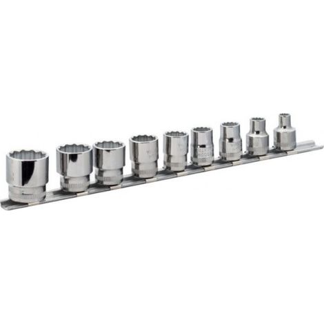 BAHCO - Jeu de douilles 3/8" avec profil 12 pans dimensions métriques - 9 pcs/rail
