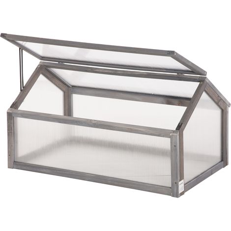 Mini serre, Atelier en bois, panneaux en polycarbonate, ouverture de ventilation, 90L x 52 L x 49,5 cm, Gris (1/5)