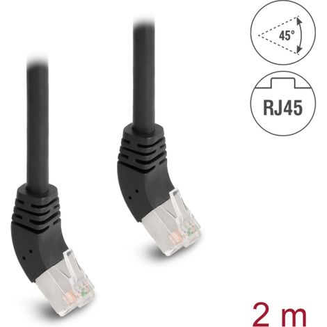 Delock Cable de red RJ45 Cat.6A S/FTP acodado 45Â° hacia arriba 2 m negro