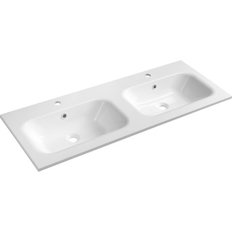 Vasque double SIDRA, Marbre coulé, 121x46cm, blanc (1/4)