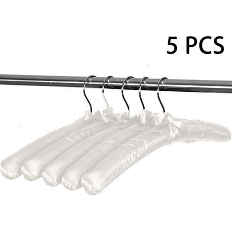 Ensemble de 5 cintres rembourrés en satin, cintres pour pulls, cintres pour robes de mariée, cintres en soie douce sans bosses pour robes, chemisiers, manteaux, blancs (1/5)