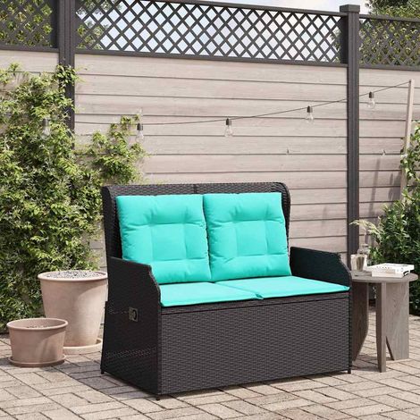 Banc de jardin inclinable 2 places en polyrotin noir avec coussins 110 x 67 x 95 cm - PANGIVO (1/5)