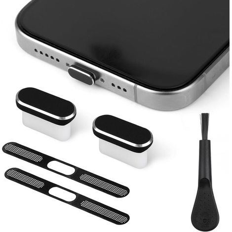 Bouchons anti-poussière USB-C - Accessoires pour téléphone - Protection contre la poussière pour ports de charge et haut-parleurs - Lot de 5 - Noir