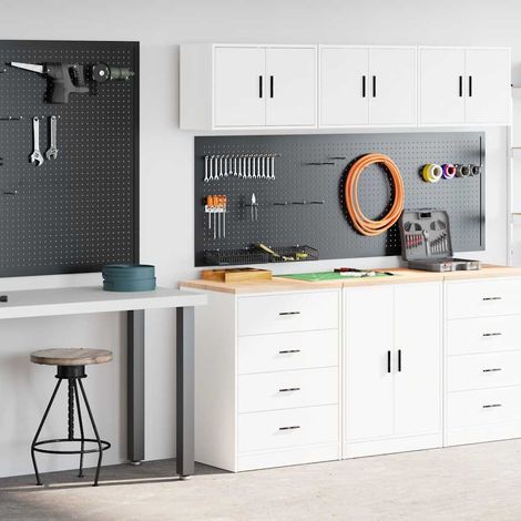 Armarios 2 uds para garaje madera de ingeniería blanco vidaXL (1/5)