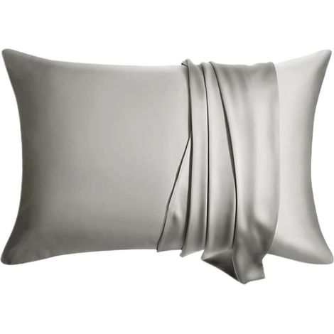 Taie D Oreiller En Soie De Mûrier - 51x76 Cm - Gris - Double Face - Fermeture Éclair Latérale - Lot De 2
