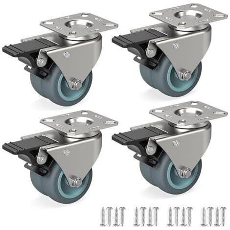 ALLIANDISJeu de 4 Roulettes pour meubles 50 mm - Roulettes pivotantes avec frein jusqu'à 100 kg par roue - Roulettes charge lourde pour usage intérieur et extérieur - Roulettes industrielles (1/4)