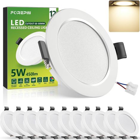 Spot LED Encastrable Extra Plat Blanc Froid 6000K, 5W IP44 Spots de Plafond Encastre Pour Salle de Bain, Cuisine, Salon - Trou Ø68-80mm, Lot de 6 (1/5)