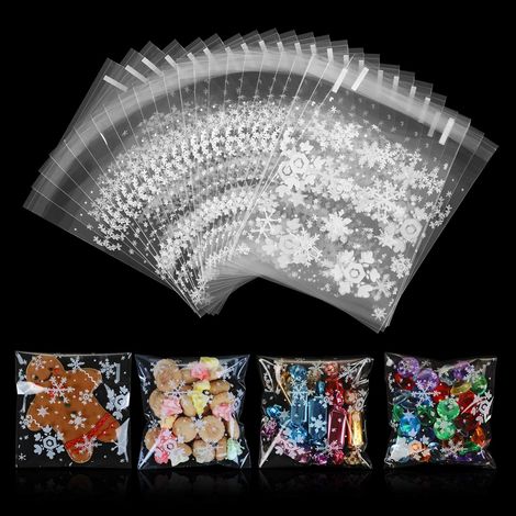 Lot de 100 sachets pour bonbons et biscuits de Noël, refermables et auto-adhésifs. (1/5)