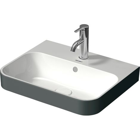 Duravit Happy D.2 - Lavabo à poser 50x40 cm, avec trop-plein, trou pour robinet, WonderGliss, blanc/anthracite mat 23605061001 (1/5)