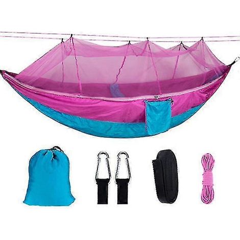 Hamac de camping portable pour 1 à 2 personnes avec moustiquaire intégrée. Hamac-tente portable avec moustiquaire et sangles réglables. (1/5)
