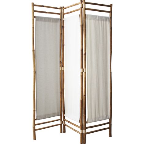 Paravent en polycoton et bambou - Naturel - Panneaux en coton - 160x120 cm - BOX & BEYOND