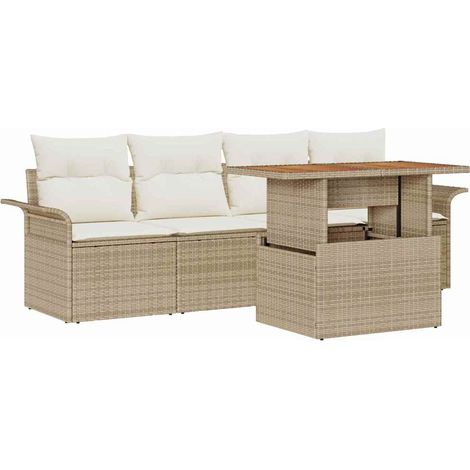 Garden Sofa Set 5 pcs Beige and Cream Poly Rattan vidaXL (1/5)