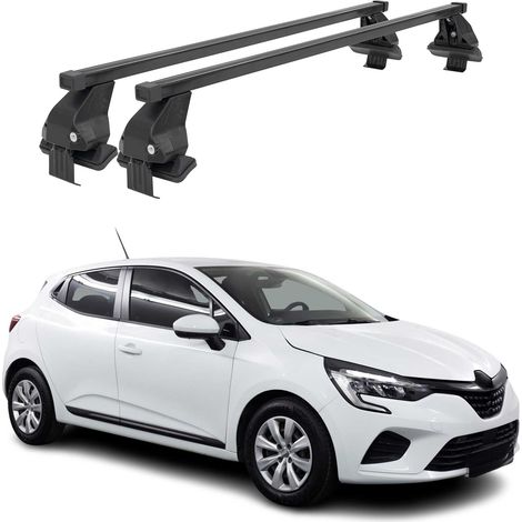 OMAC Barres de toit transversales en acier pour Renault Clio V 2019-2025 – Antivol inclus – Testées City Crash – DIN 75302:2019 – ISO/PAS 11154:2006 – Charge max 50 kg Noir (1/4)