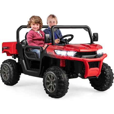 12V Voiture Électrique Enfants 3-8 Ans 2 Places avec Télécommande 2,4 G & Pelle & Benne, Phares LED & Musique, Vitesse 3-8 KM/H, Charge 50kg, Rouge