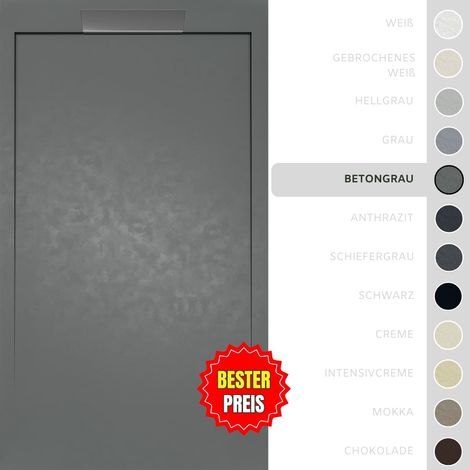 SOULBATH Duschwanne – Harz – Gelcoat – Glatte/Stein-Textur – ZEMENTGRAU – Rutschfest- 160x80 Extra flach 3 cm – Elegantes Design (1/5)