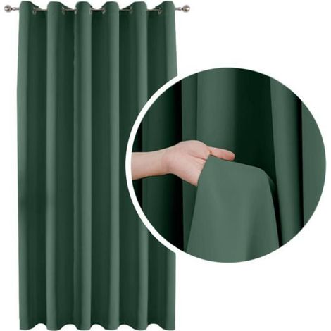 Rideau Occultant - 90 % Densité - Œillets Métalliques - Vert Bouteille - 140 x 250 cm (1/4)