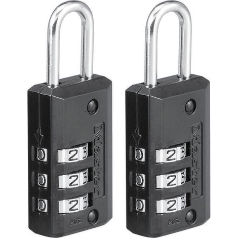 Master Lock 646EURT 2er-Pack Zahlenschlösser mit Zinkgehäus, Schwarz, 6,3 x 2 x 1 cm (1/4)