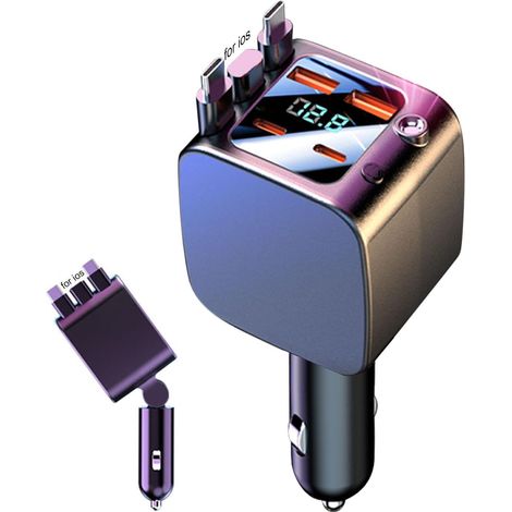 Chargeur de voiture rétractable, recharge rapide 2 ports USB de voiture avec lumière étoilée, chargeur étoilé - pour camping aventure véhicule voyage travail conducteur intérieur (1/5)