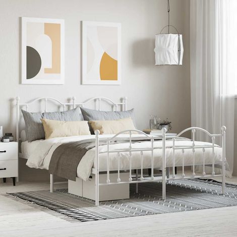 Cadre de lit métal sans matelas et pied de lit blanc 140x190 cm (1/5)