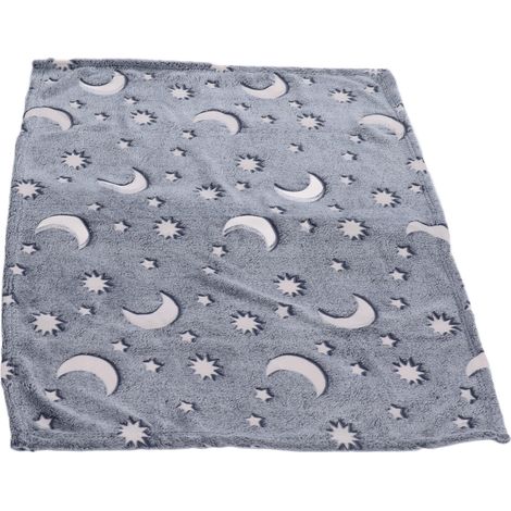 Couverture double face en flanelle phosphorescente (0,75m1m) – Plaid lumineux pour enfant, couverture d'été pour climatisation, gris-bleu (1/5)