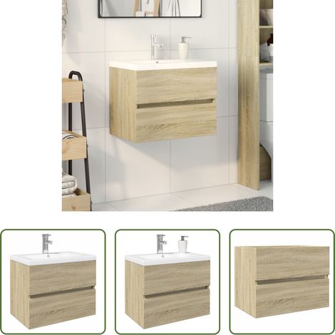 Waschbecken - 2-tlg. Badmöbel-Set Keramik und Holzwerkstoff (1/5)