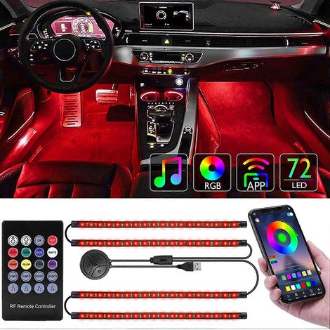 LED-Innenraumbeleuchtung für Autos, 4 LEDs, 72 LEDs, Ambientebeleuchtung, Lichtleiste mit USB-Anschluss, Fahrzeuginnenbeleuchtung (1/4)