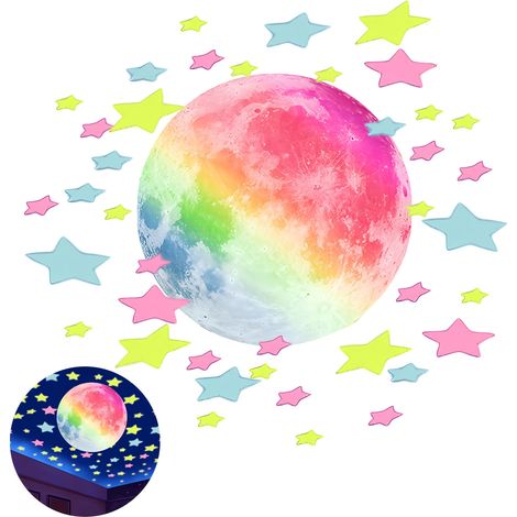 Autocollants Étoiles Phosphorescents - 107 Pièces Étoiles + 1 Lune 3D - Décoration Murale et Plafond pour Chambre - Sans Danger - Pour Enfants (1/5)