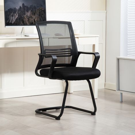 Sedia ergonomica, tessuto a rete, imbottitura in schiuma, gambe in metallo, base a slitta, colore nero.
