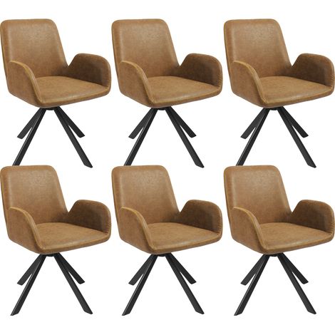 Lot de 6 chaises HOMAVO YZ7 avec accoudoirs - Marron vintage similicuir (1/5)
