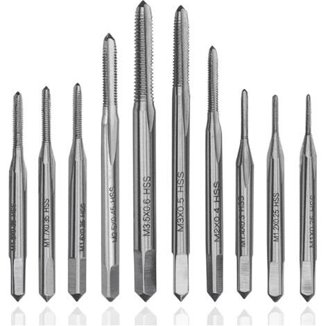 PA 10-teiliges HSS-Mini-Gewindebohrer-Set, M1–M3,5, Maschinengewindebohrer, Gewindewerkzeug, Gewindebohren, Mikro-Gewindebohrer für Uhr, Uhr, Heimwerker (1/5)