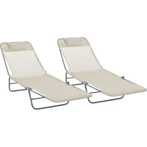 GagaSet 2 chaises longues pliables dossier inclinable 4 niveaux metal tissu beige (1/5)
