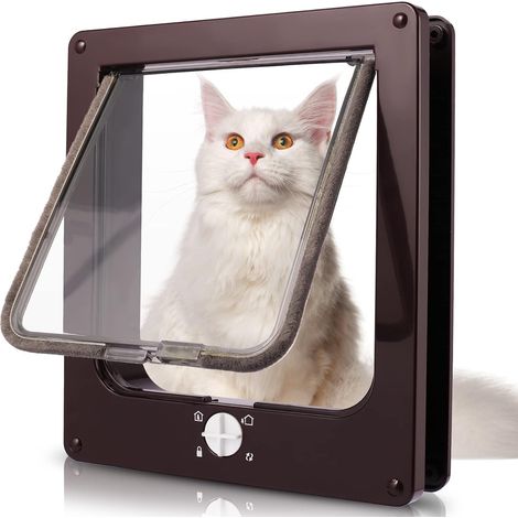 Chatière à fermeture rotative à 4 voies pour petits chiens et chats -23.5 27 5cm, brun-L (1/5)