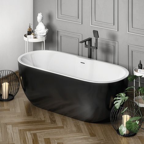 Freestanding Modern Double Ended Bath 1655mm (Black) - Manhattan By Voda Design (1/3)
