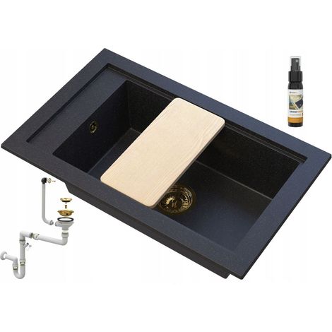 Granitan Évier en granit noir avec particules d'or 1 bac PANAMA (1/4)