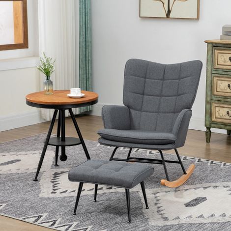 Rocking chair, fauteuil à bascule avec repose-pieds, dossier haut, capacité de charge 130 kg, gris (1/5)