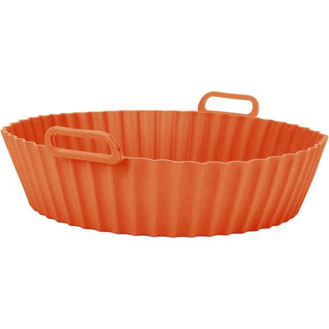 Runde Silikon-Fritteusenform, antihaftbeschichtet, hitzebeständig, wiederverwendbar, mit Griff, braun (1/5)