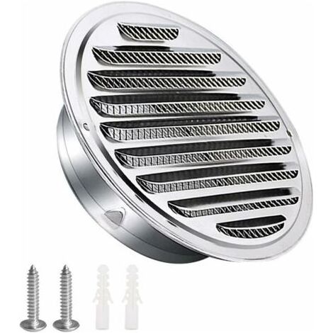 Grille aération VMC,Griglia di ventilazione in acciaio inox 100mm con viti e tasselli Protezione dagli agenti atmosferici Lamelle con zanzariera e fibbia Griglia di uscita dell'aria rotonda V (1/4)