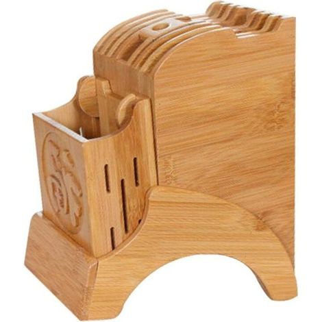 Étagère de rangement de cuisine multifonctionnelle - support à couteaux de cuisine en bambou, pour organiser et ranger les couteaux de cuisine. (1/4)