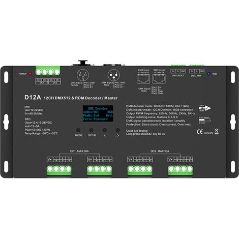 Decodificador DMX512 12-24V DC - 5A/canal - 12 Canales -
