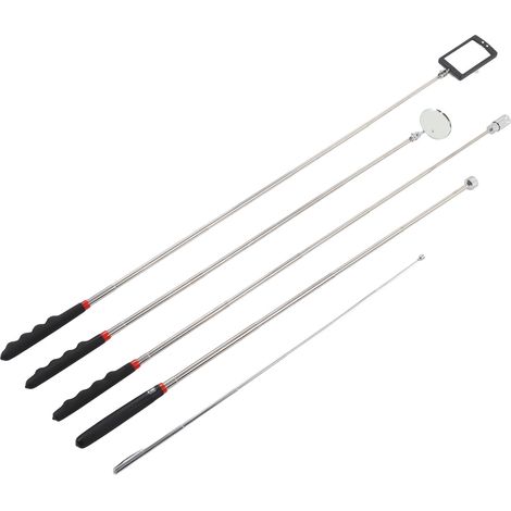 Jeu de 5 outils magnétiques télescopiques 360° avec miroir LED, tige de ramassage 10lb, 8lb et 1,5lb, barre aimantée orientable (1/5)