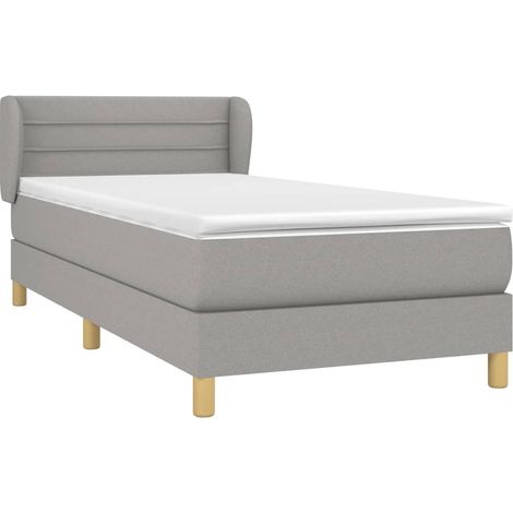 vidaXL Sommier à lattes de lit avec matelas Gris clair 90x200 cm Tissu (1/5)