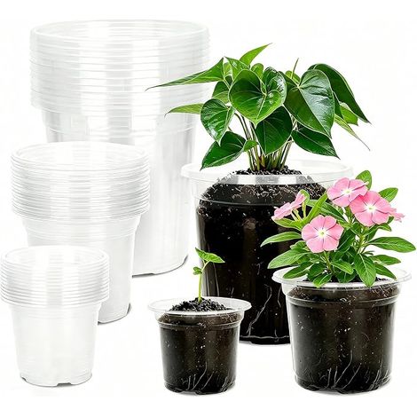 Lot de 36 Pots à orchidées Transparents - 10/12,7/17 cm - en Plastique réutilisable - Pots de Fleurs Transparents pour Plantes succulentes - Pot de Fleurs en Plastique avec Trou de Drainage (1/5)