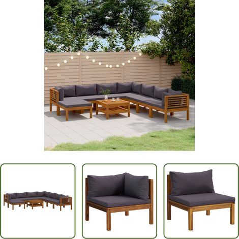 vidaXL Akazienholz - 9-tlg. Garten-Lounge-Set mit Auflage Massivholz Akazie (1/5)