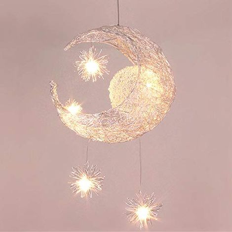 Lámpara de Techo Industrial LED Luna y Estrellas Iluminación de Techo Luminaire de Aluminio con 5 Bombillas, para Niños Dormitorio (Luz Blanca Cálida)