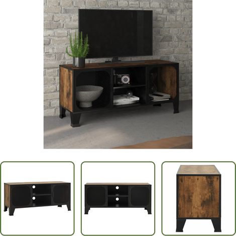 Armoire tv - Meuble TV Marron rustique 105x36x47 cm Métal et MDF (1/5)