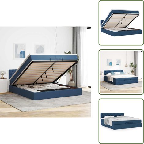 The Living Store Ottoman-Bett mit Matratze Blau 200x200 cm Stoff - Matratze (1/5)