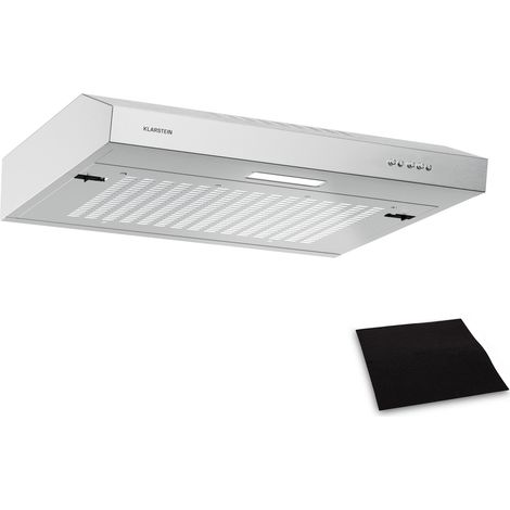 Klarstein SlimVent Dunstabzugshaube Unterbau, 60 cm Unterbauhaube, 200 m³/h Luftstrom, Energieeffizienz A+, Leise 52 dB, LED-Beleuchtung, Spülmaschinengeeignete Filter, DC-Motor, Weiß, Silber (1/5)