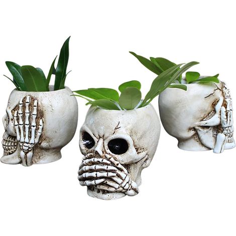 Pot de Fleurs ES 3 Pots de Fleurs tête de Mort en résine Creative Pot Bonbons Conteneur Pot De Fleurs Drôle ur Bol pour Décor Gothique Maison Décoration De Table (1/5)